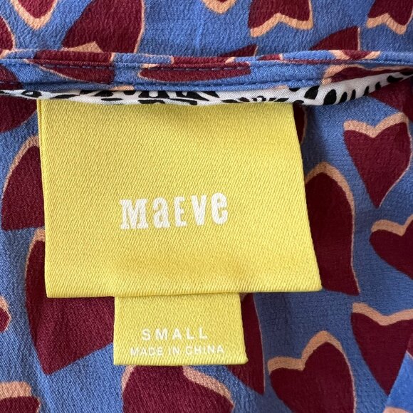 Maeve Anthropologie Blue Hearts Silk Blouse Kimono Style Size Small - Picture 10 of 14